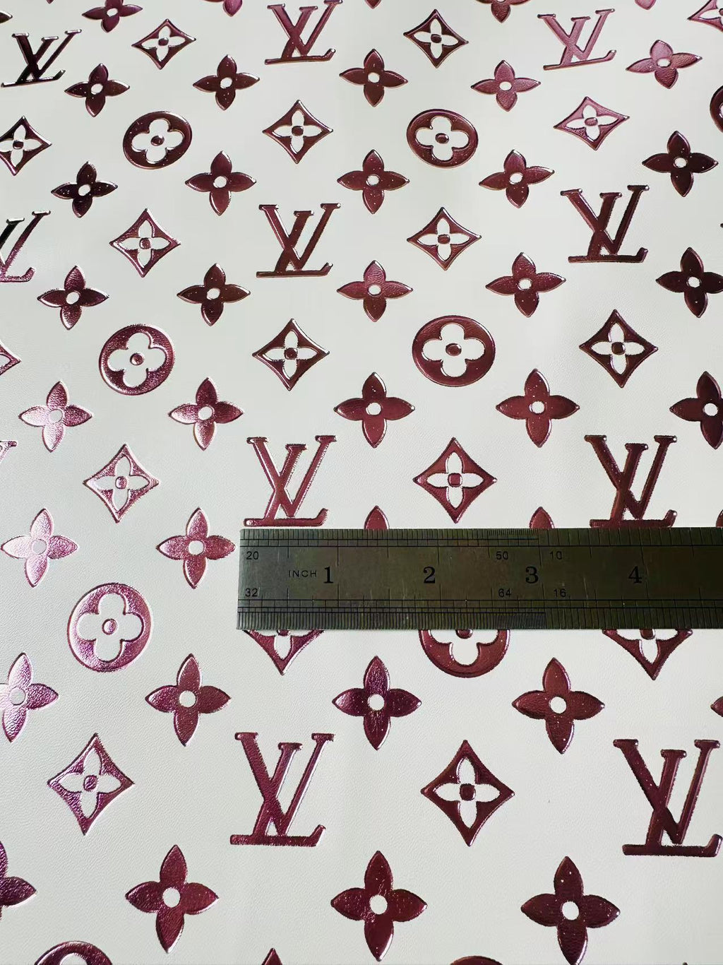 Classic LV Lighting Colorful Embossed Leather Fabric ,Handmade Bags ,Shoes Upholstery Leather By Yard (Rose Red)