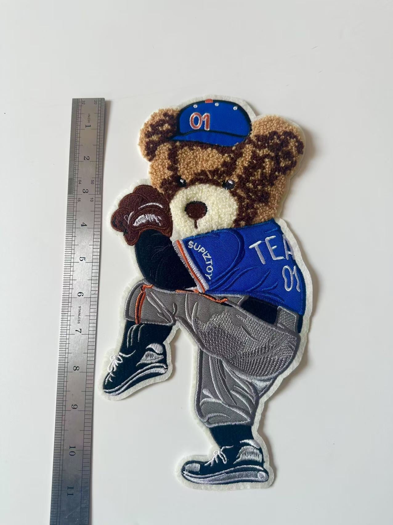 Craft POLO Bear Baseball Player 6"x11 "Embroidery Jacquard Label For Handmade Handicraft Goods