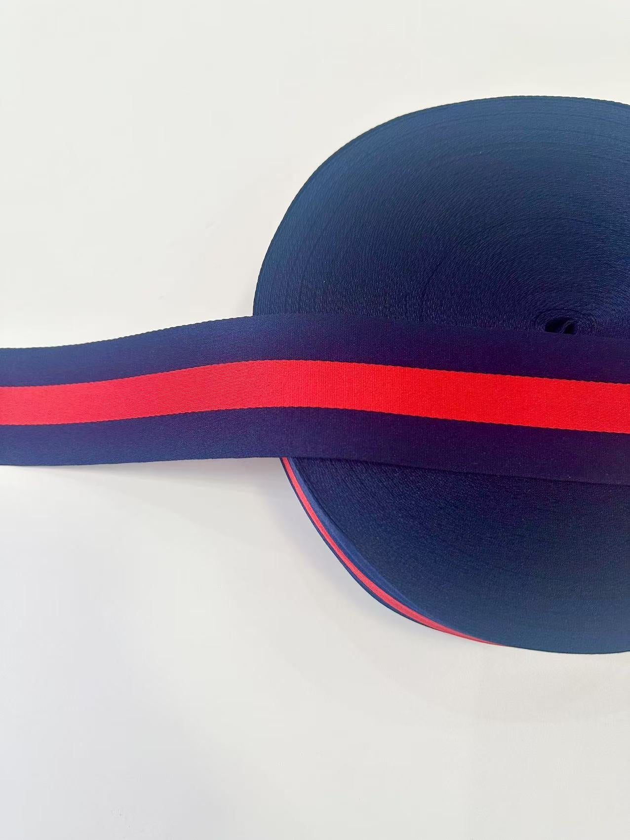 Craft Gucci 2 inch Strap ,Handmade Striped Ribbon Trim Embroidered For Handicrafts By Yard (Navy Blue With Red )