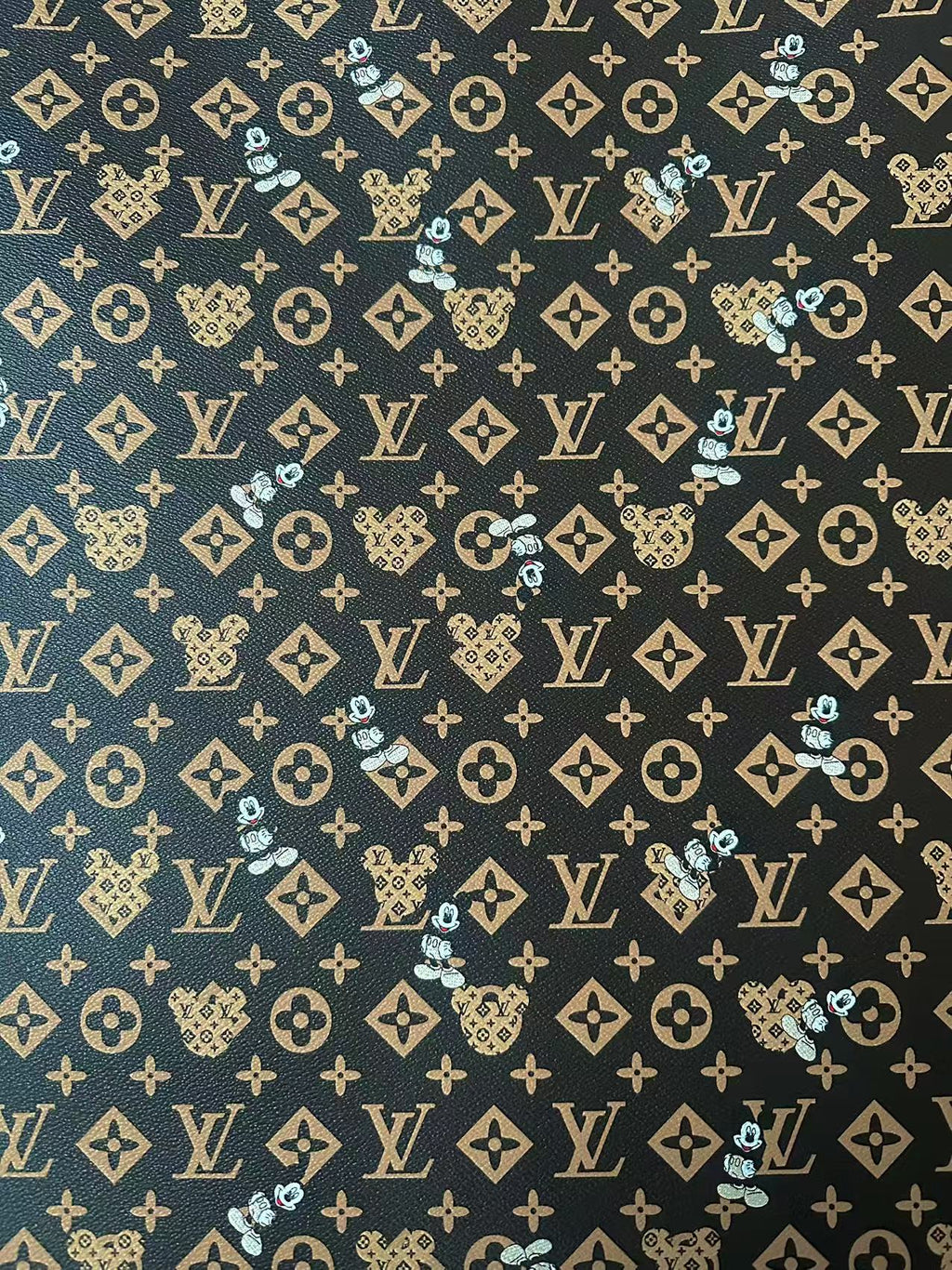 Craft Best Quality LV With Mickey Mouse Vinyl Leather Fabric For Handmade Sneaker,Upholstery By Yard