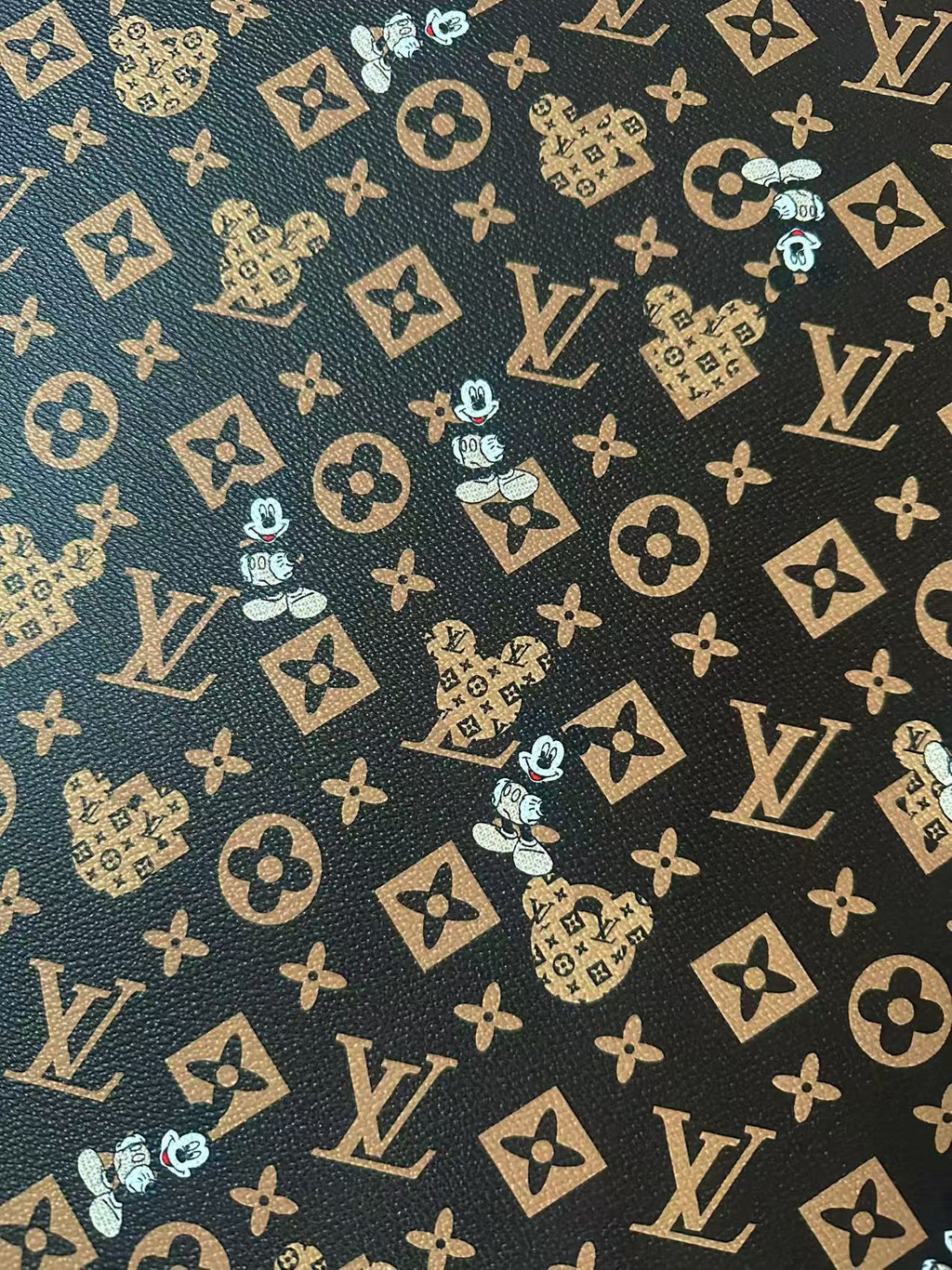 Craft Best Quality LV With Mickey Mouse Vinyl Leather Fabric For Handmade Sneaker,Upholstery By Yard