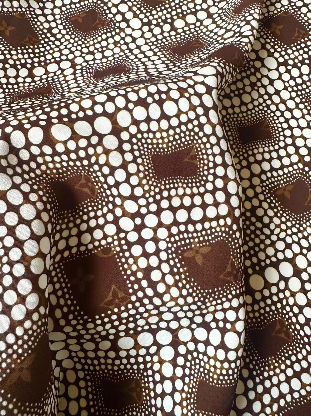 Craft Brown LV With White Dots Cotton And Polyester Cloth Fabric For DIY Handicraft Apparel
