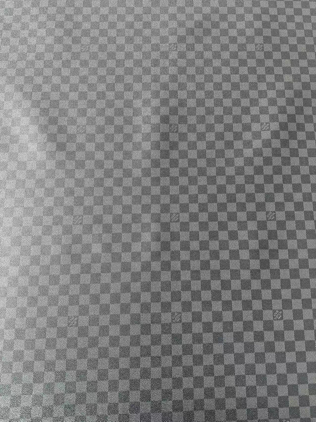 Craft Dark Black Louis Vuitton Damier Vinyl Leather For Handmade Bag , Shoes ,Upholstery, Grid Cup Mat Leather By Yard(Black)