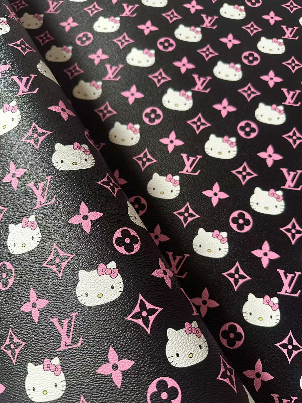 Craft Pink LV With Hello Kitty Vinly Leather For Handmade Shoes , Car Upholstery Handicraft Goods