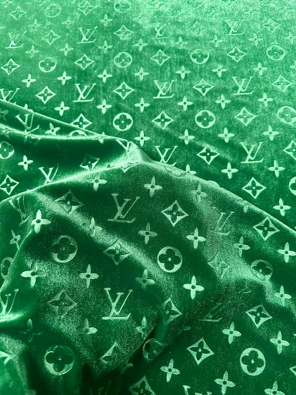 Popular Luxury LV Knitting Velvet Fabric For Handmade Sneaker,Car Upholstery and Apparel By Yard(Forest Green)