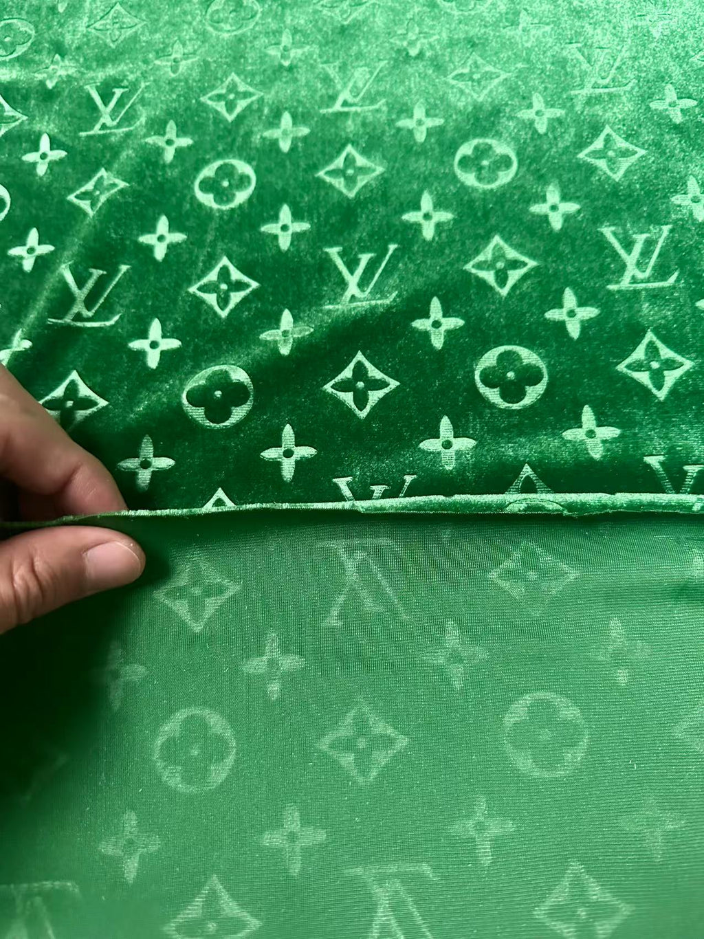 Popular Luxury LV Knitting Velvet Fabric For Handmade Sneaker,Car Upholstery and Apparel By Yard(Forest Green)