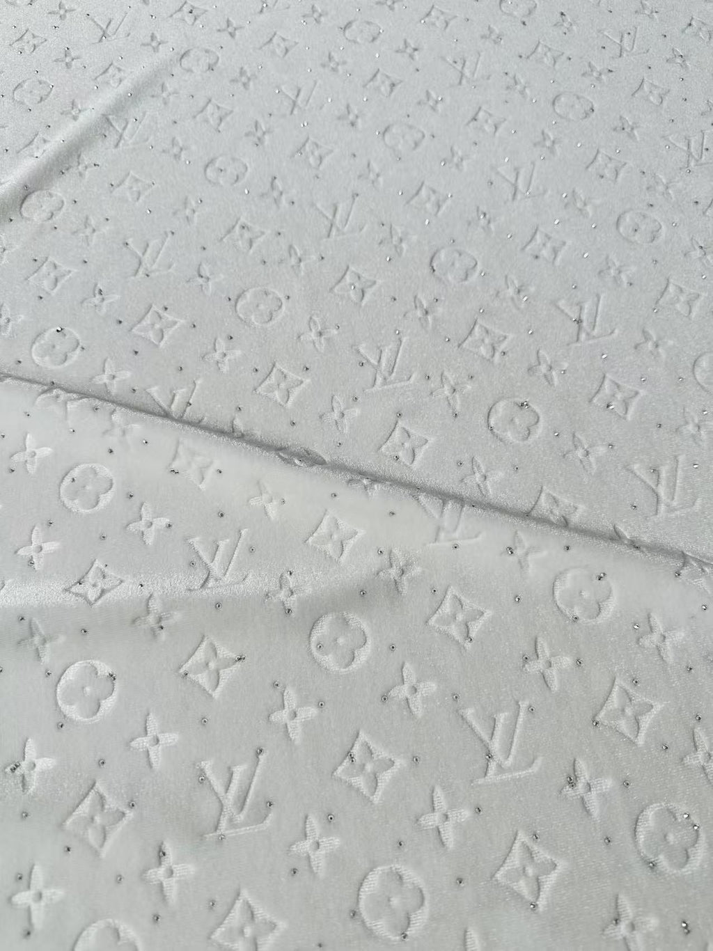 Fashion Luxury LV With Diamond Knitting Velvet Fabric For Handmade Sneaker, Upholstery ,Apparel By Yard(White)