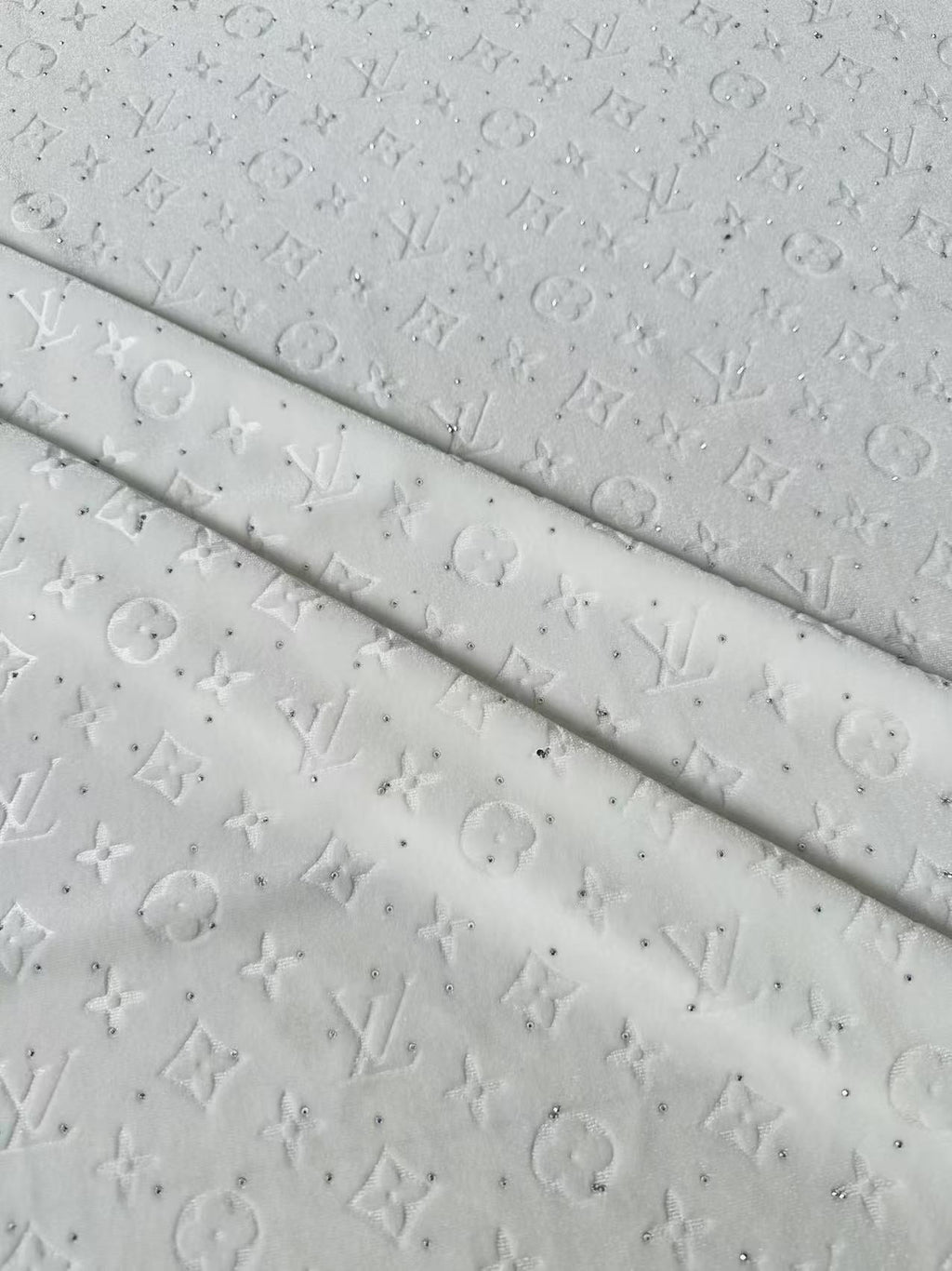 Fashion Luxury LV With Diamond Knitting Velvet Fabric For Handmade Sneaker, Upholstery ,Apparel By Yard(White)