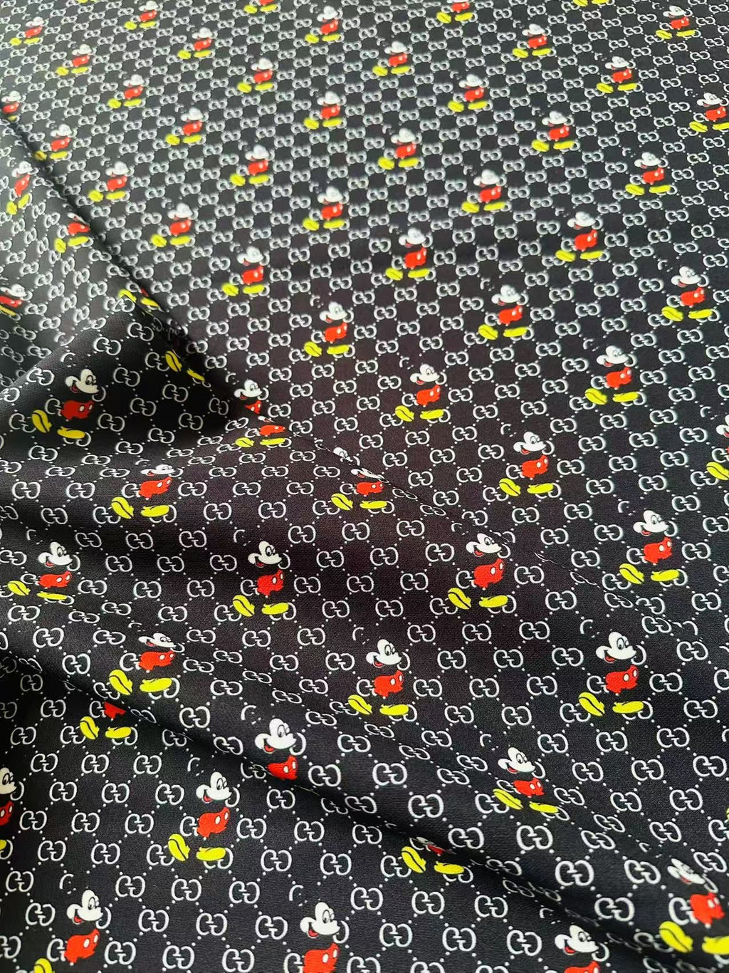 Fashion Gucci Disney Mickey Mouse Cotton With Polyester Fabric, Clothing Elastic Fabric By Yard