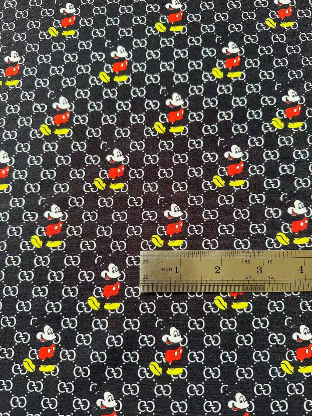 Fashion Gucci Disney Mickey Mouse Cotton With Polyester Fabric, Clothing Elastic Fabric By Yard
