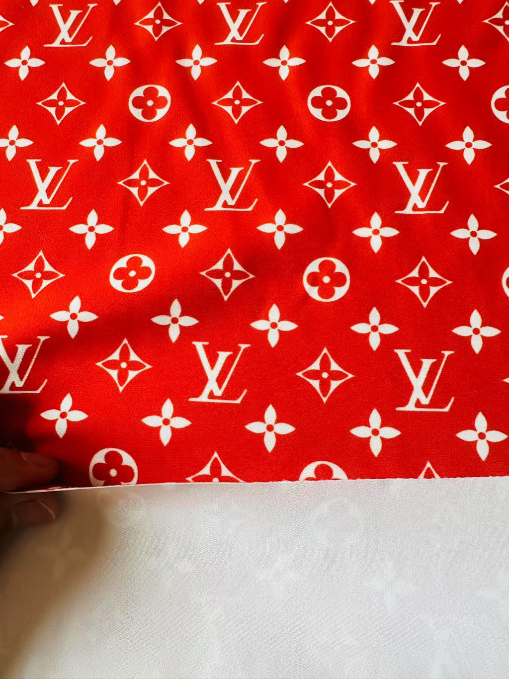 Craft Red With White LV Cotton And Polyester Cloth Fabric For DIY Handicraft Apparel
