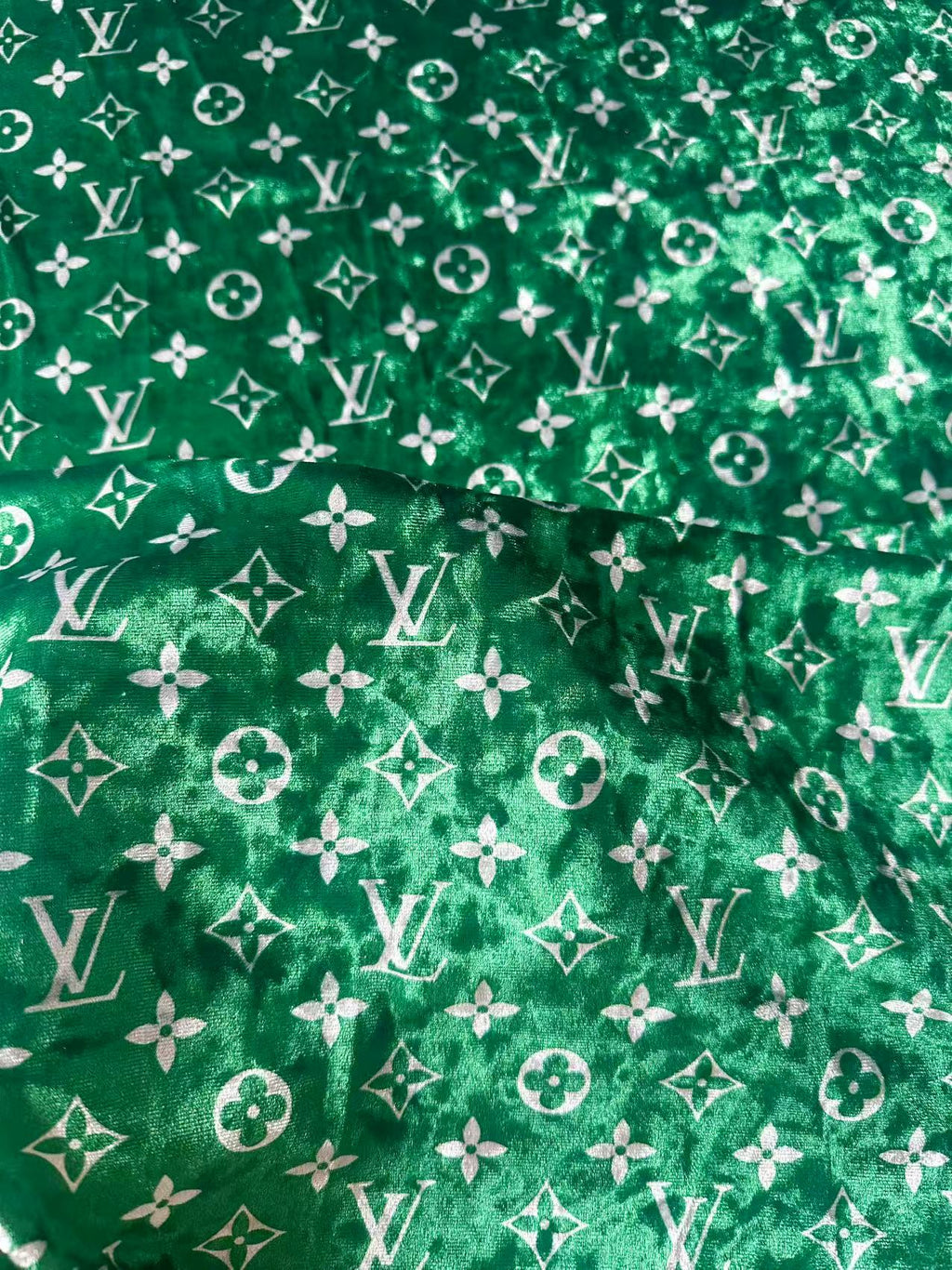 Craft Luxury LV Knitting Velvet Fabric For Handmade Sneaker,Car Upholstery and Clothing By Yard (Green)