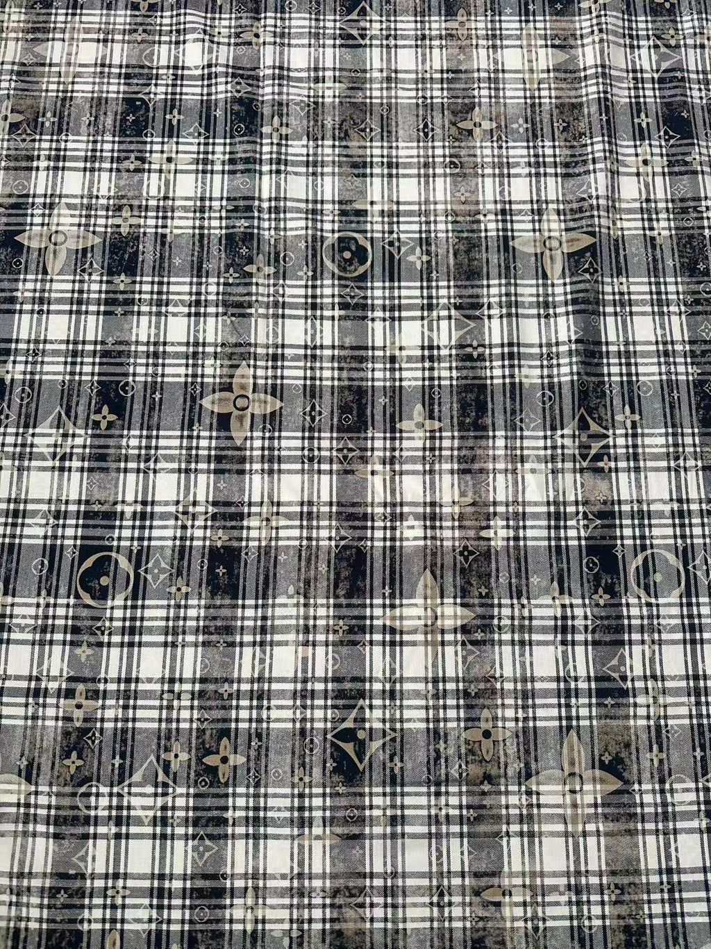 Craft 100% Cotton LV Yarn-dyed Plaid Shirt Fabric For Handmade Clothing,Shoes Goods By Yard (Black With White)