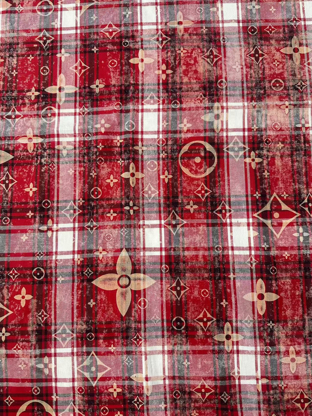 Craft 100% Cotton LV Yarn-dyed Plaid Shirt Fabric For Handmade Clothing,Shoes Goods By Yard (Red)