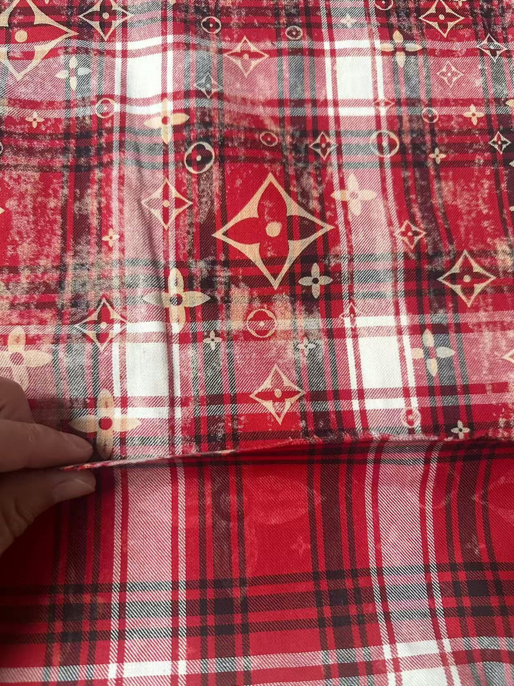 Craft 100% Cotton LV Yarn-dyed Plaid Shirt Fabric For Handmade Clothing,Shoes Goods By Yard (Red)