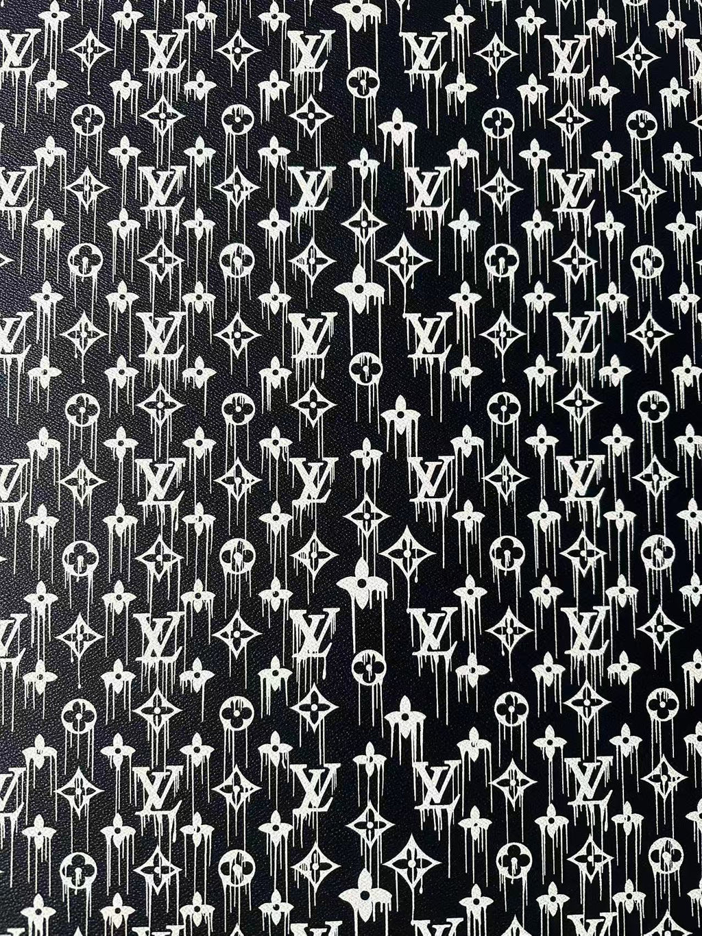 Craft Black With White Dripping LV Vinyl Leather For Handmade Sneaker,Bag ,Upholstery Goods By Yard