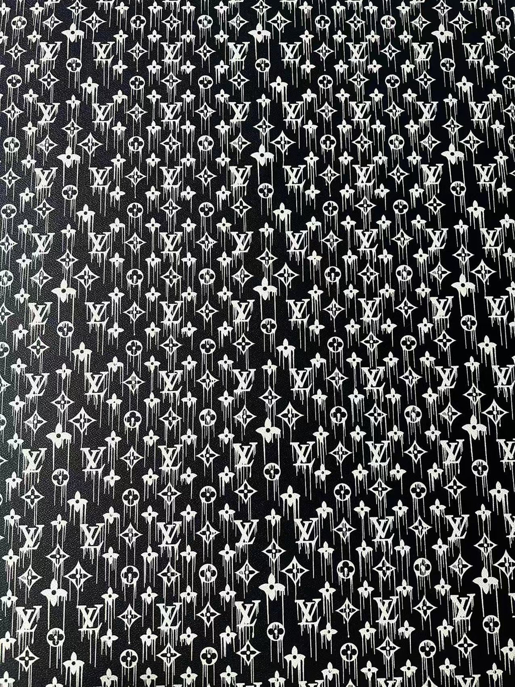 Craft Black With White Dripping LV Vinyl Leather For Handmade Sneaker,Bag ,Upholstery Goods By Yard