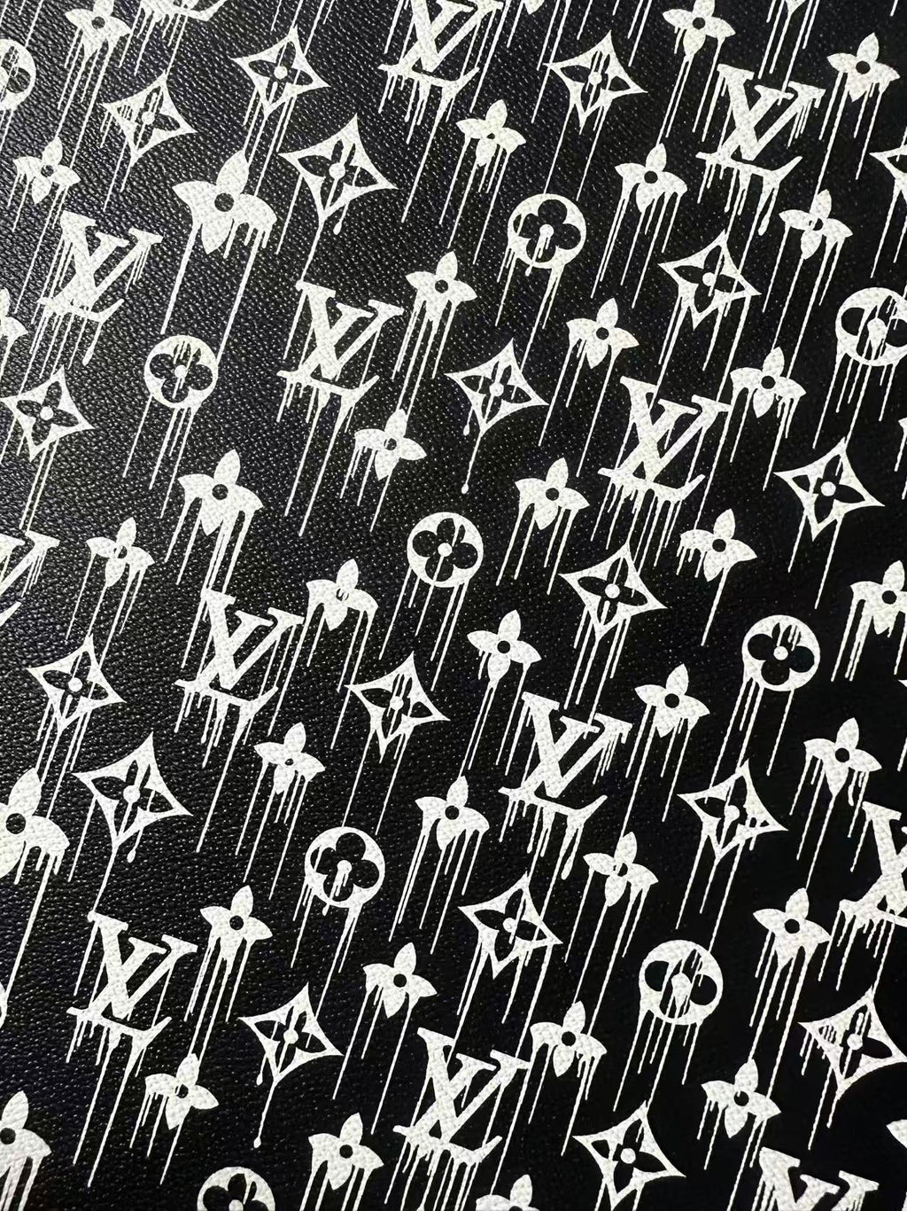 Craft Black With White Dripping LV Vinyl Leather For Handmade Sneaker,Bag ,Upholstery Goods By Yard