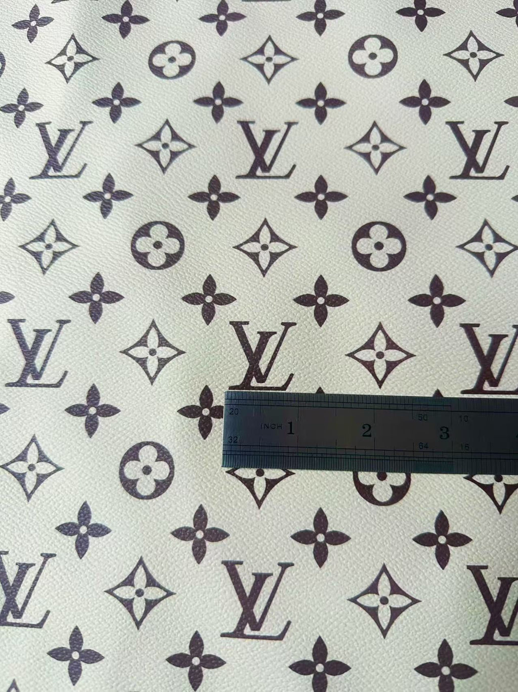 Craft Ivory With Brown LV Leather Fabric For Handmade Shoes ,Bag ,Upholstery Goods By Yard