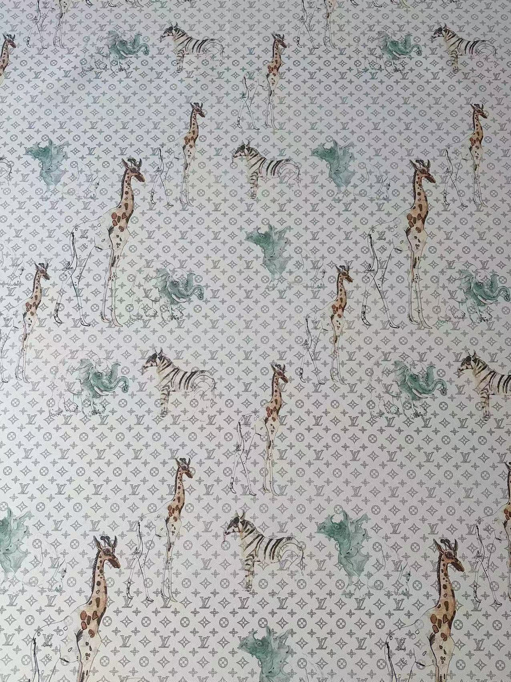 Fashion LV With Animal Vinyl Leather Fabric For Handmade Shoes, Upholstery Goods By Yard