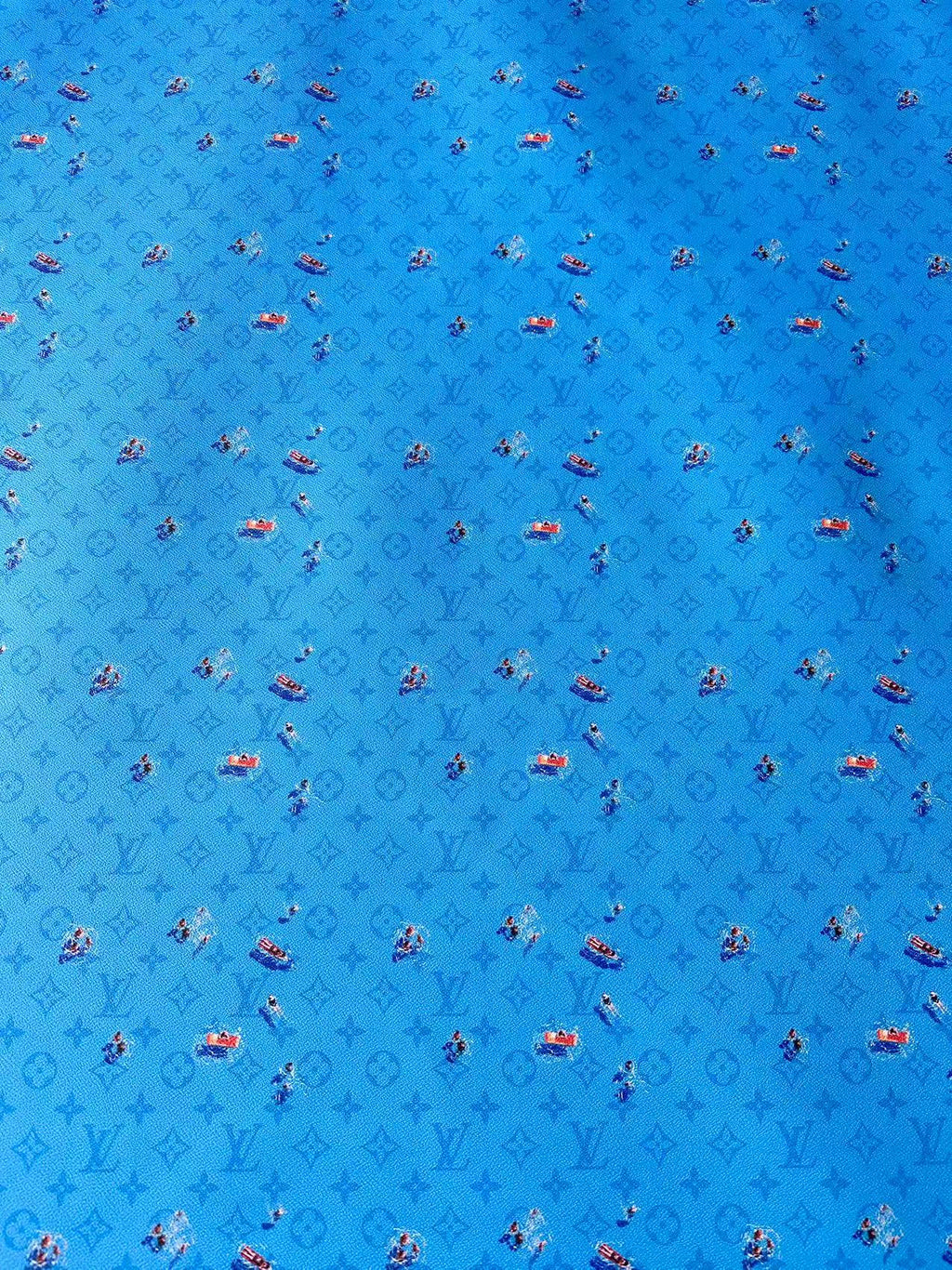 Craft Blue Swimming LV Leather Fabric For Handmade Shoes ,Bag ,Upholstery Goods By Yard