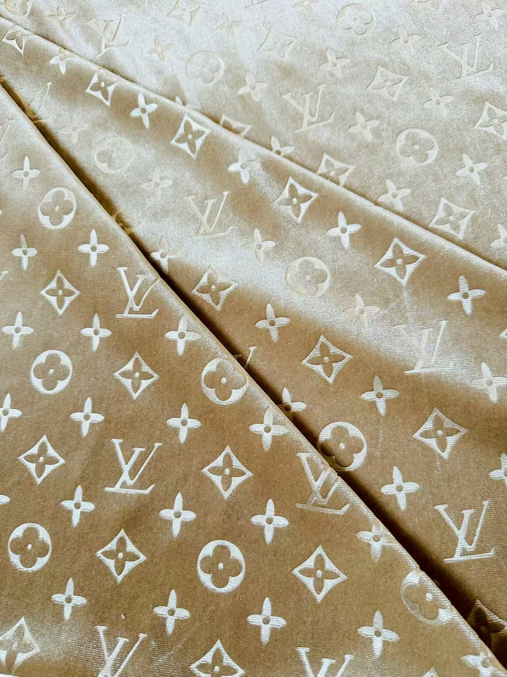 Popular Luxury LV Knitting Velvet Fabric For Handmade Sneaker,Car Upholstery and Apparel By Yard(Apricot)