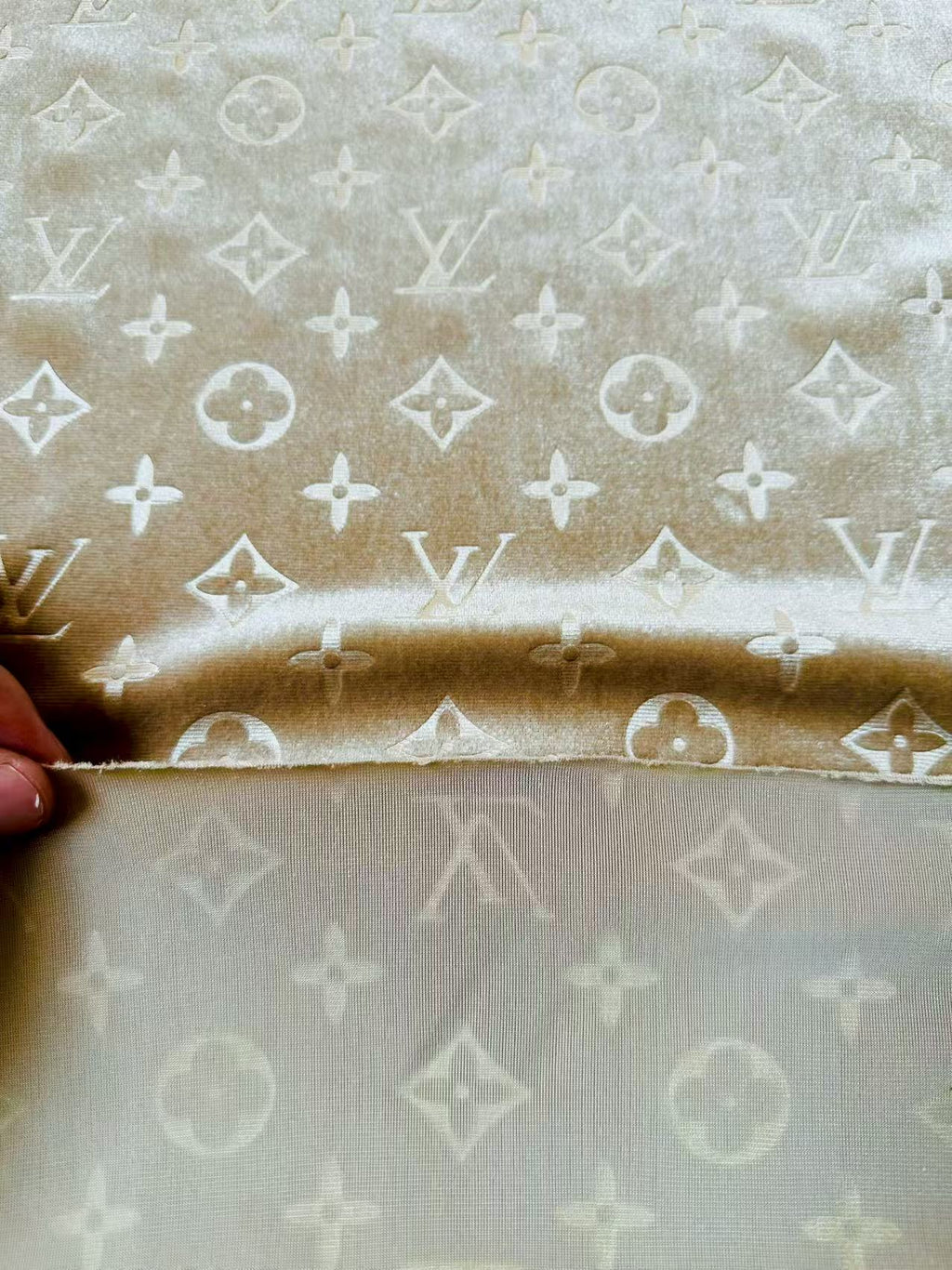 Popular Luxury LV Knitting Velvet Fabric For Handmade Sneaker,Car Upholstery and Apparel By Yard(Apricot)