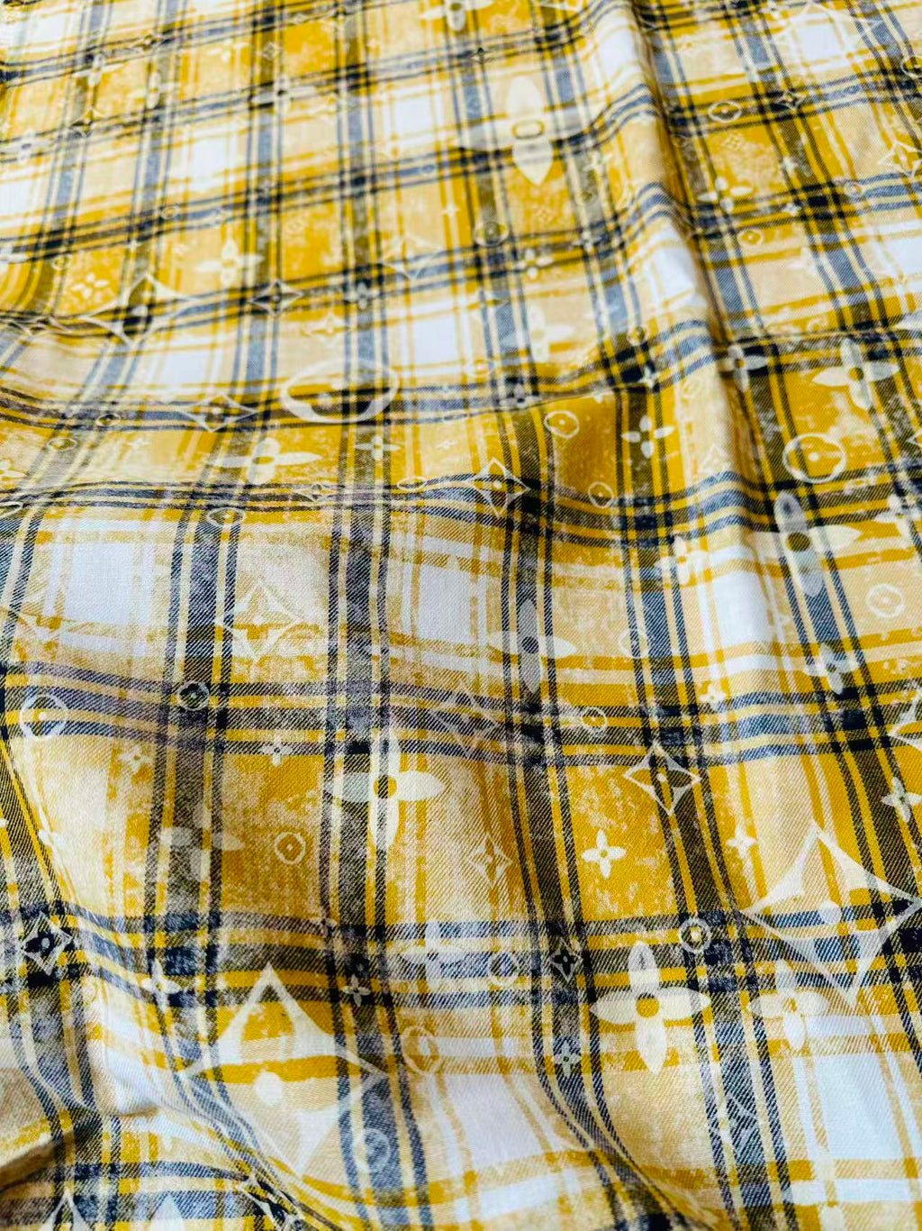 Craft 100% Cotton LV Yarn-dyed Plaid Shirt Fabric For Handmade Clothing,Shoes Goods By Yard (Yellow)