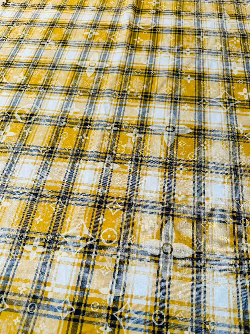 Craft 100% Cotton LV Yarn-dyed Plaid Shirt Fabric For Handmade Clothing,Shoes Goods By Yard (Yellow)