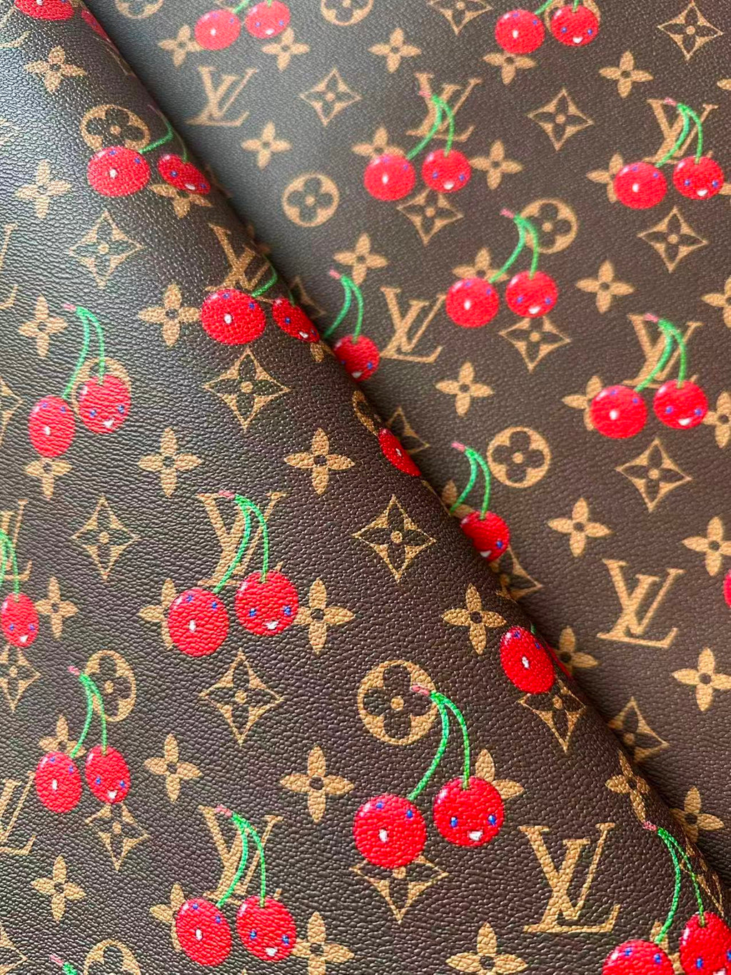 Fashion Cherry With LV Leather Fabric For Handmade shoes,Upholstery Handicraft Goods By Yard