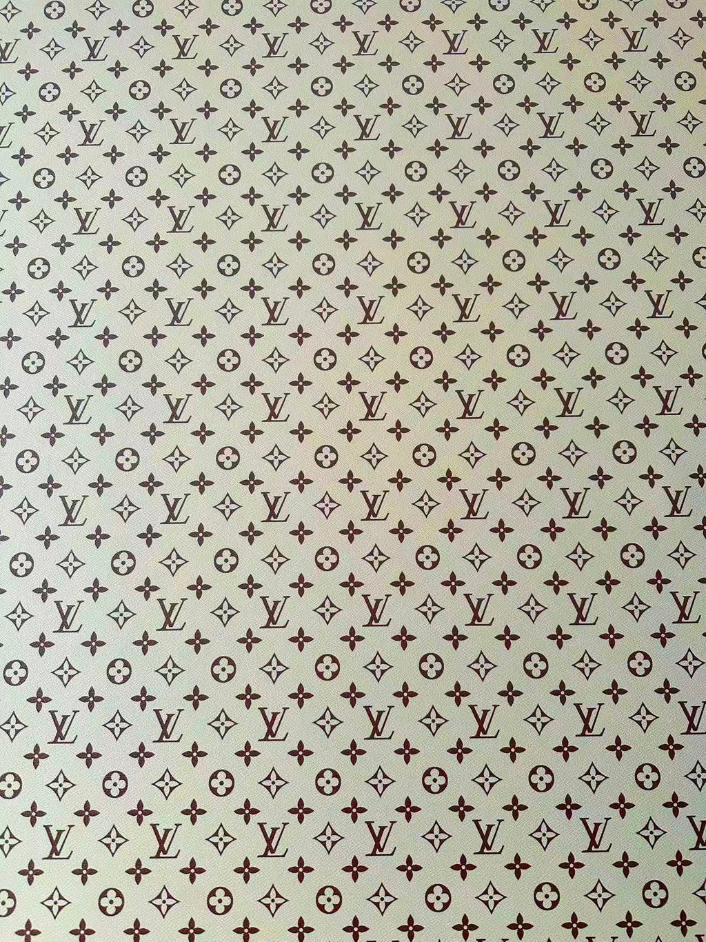 Craft Ivory With Brown LV Vinyl Leather Fabric For Handmade Sneaker,Bag ,Upholstery Goods By Yard