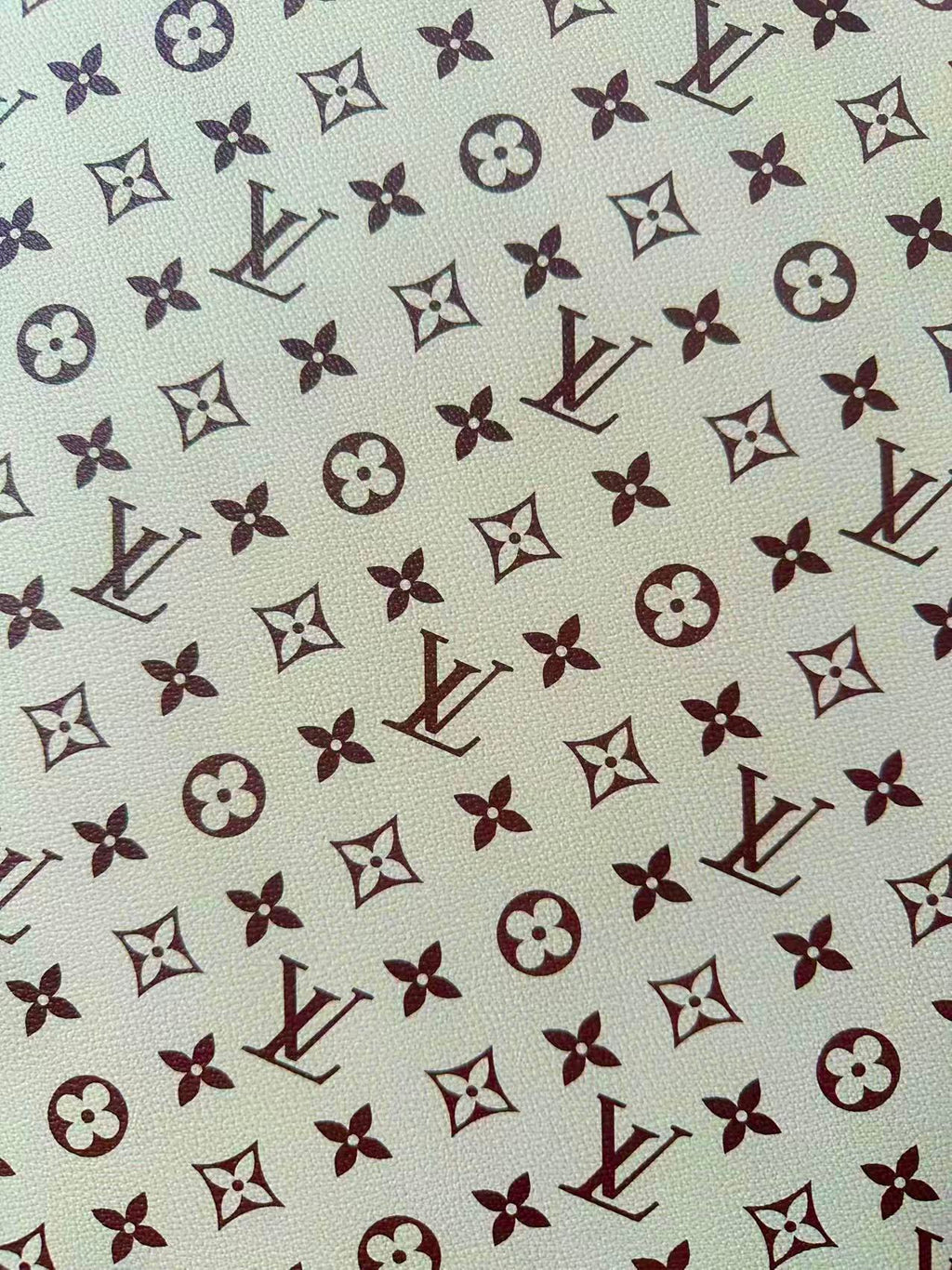 Craft Ivory With Brown LV Vinyl Leather Fabric For Handmade Sneaker,Bag ,Upholstery Goods By Yard