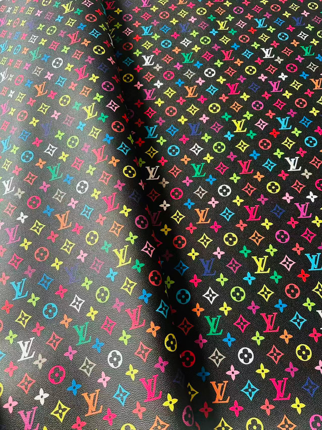 Fashion Black Colorful LV Red Glitter Background Leather For DIY Handicraft Goods