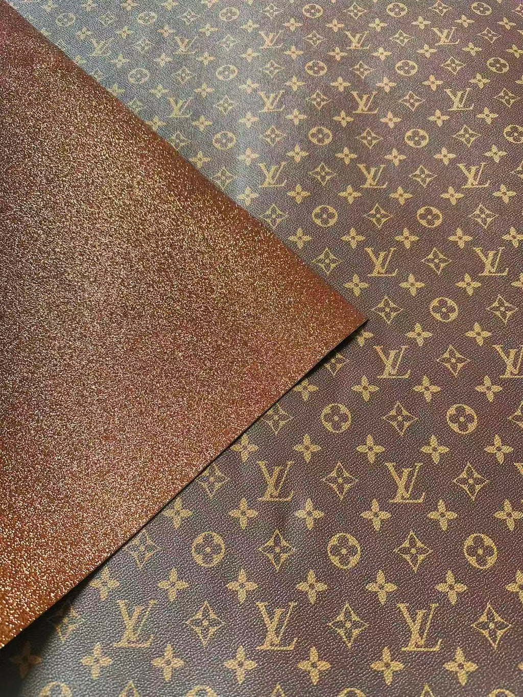 Classic LV Brown Glitter Background Leather For DIY Handicraft Goods