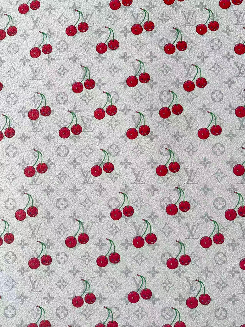 New White Cherry With LV Leather Fabric For Handmade shoes,Upholstery Handicraft Goods By Yard