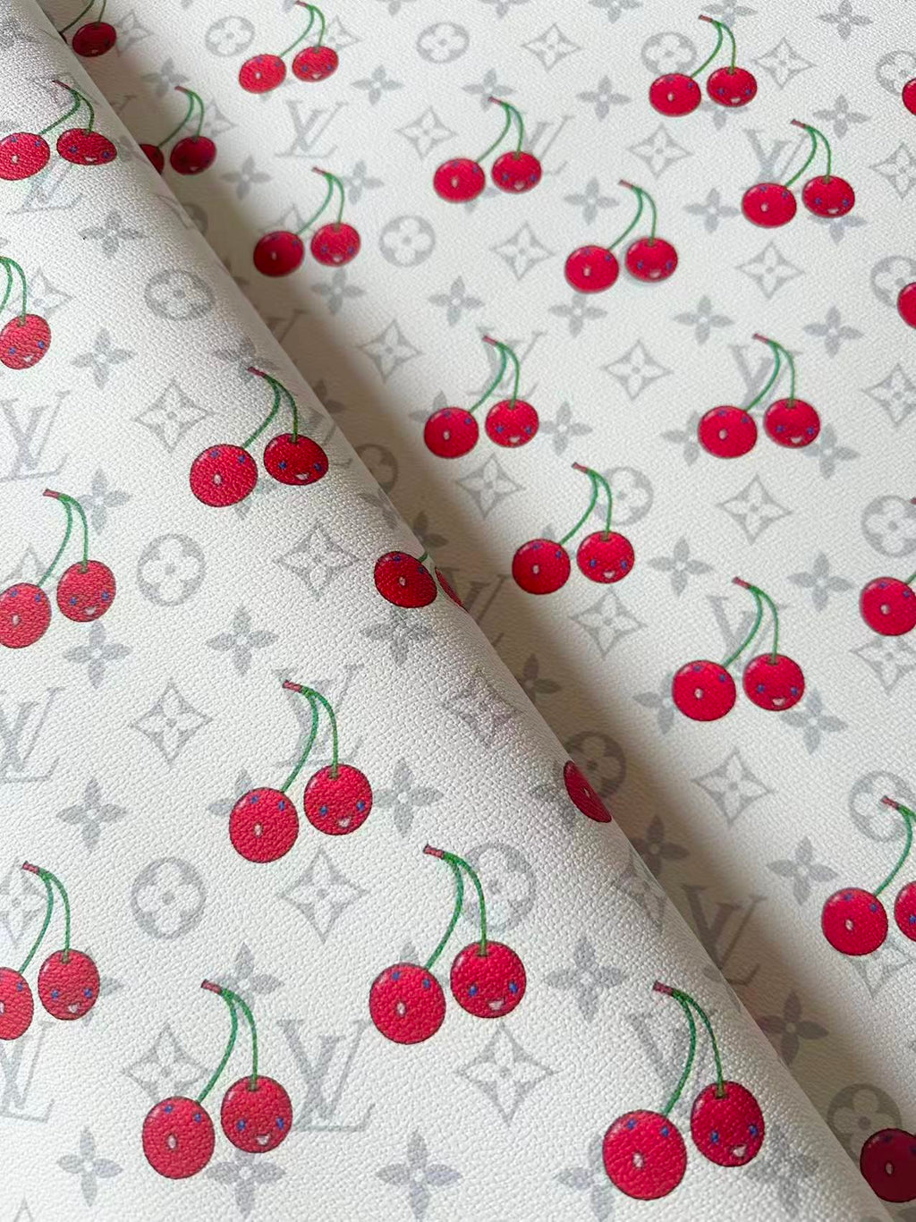 New White Cherry With LV Leather Fabric For Handmade shoes,Upholstery Handicraft Goods By Yard