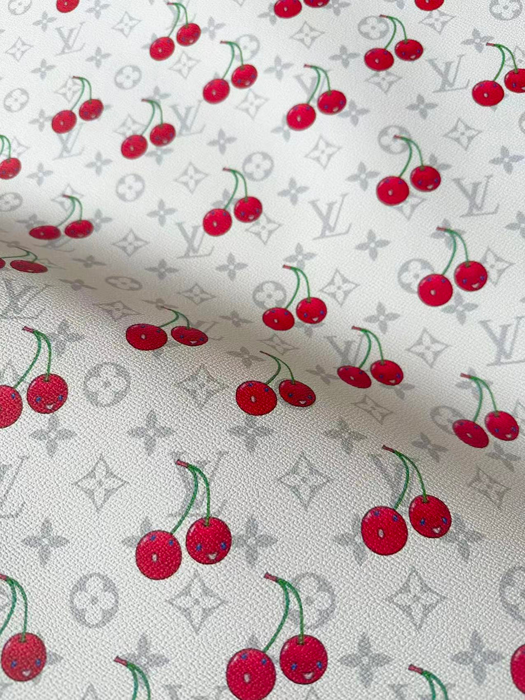New White Cherry With LV Leather Fabric For Handmade shoes,Upholstery Handicraft Goods By Yard