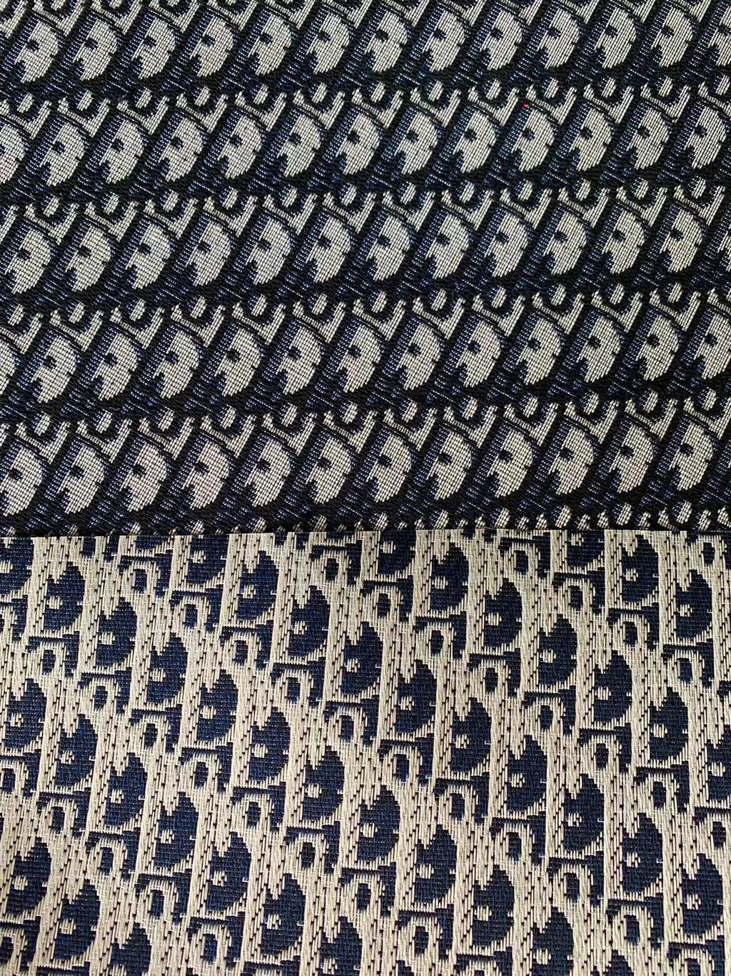 Fahion Dior Canvas Jacquard Fabric Cloth Bags Fabric Shoes Fabric Hat Fabric (Black with Blue)