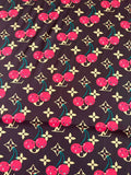 Craft  Brown LV With Cherry Silk Printing Cloth Fabric For Handmade Handicraft Goods By Yard