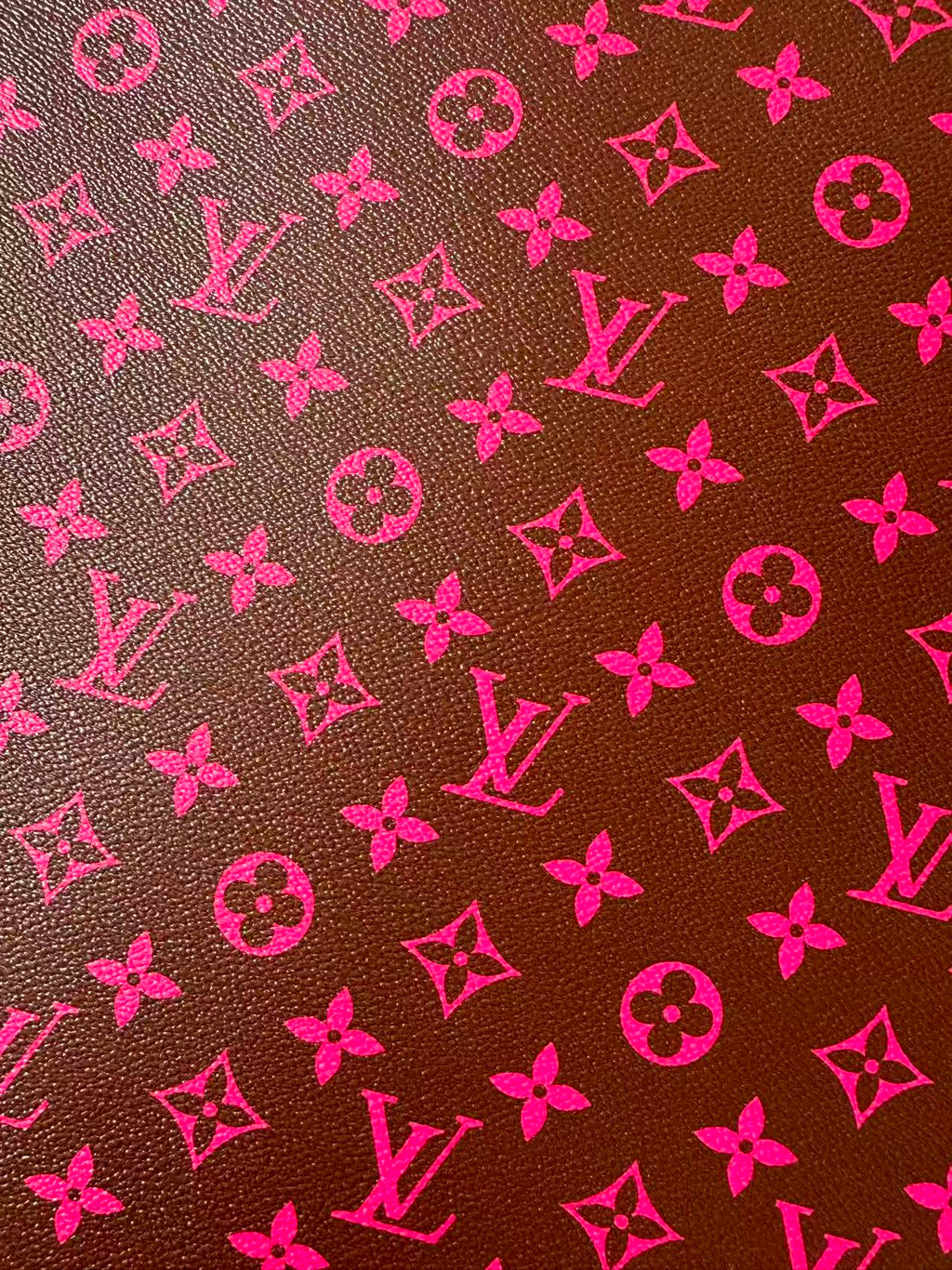 Fashion Hot Pink With Burnt Brown LV Vinyl Leather for Handmade Shoes ,Bags,Handicraft Goods By Yard