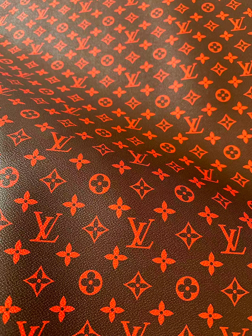 Fashion Orange With Burnt Brown LV Vinyl Leather for Handmade Shoes ,Bags,Handicraft Goods By Yard