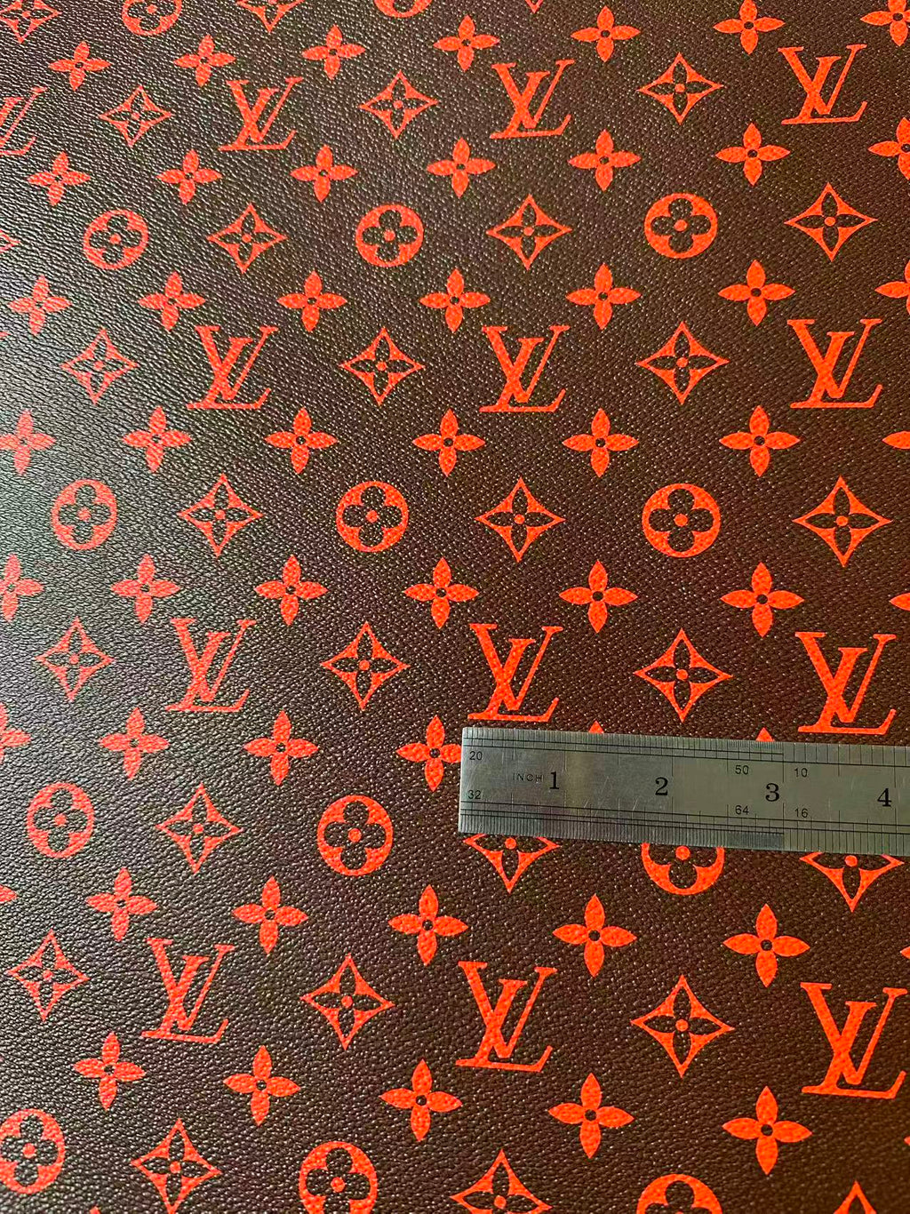 Fashion Orange With Burnt Brown LV Vinyl Leather for Handmade Shoes ,Bags,Handicraft Goods By Yard
