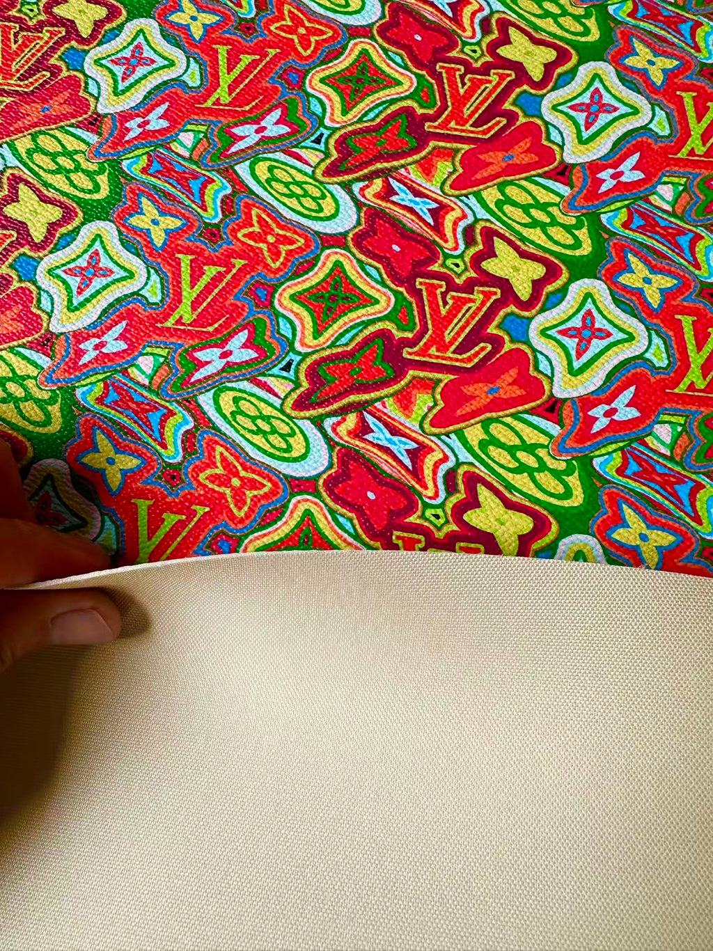 Classic LV Vinyl Geometric Leather Case Fabric For Handmade Bag ,Shoes,Sneaker Fabric By Yard