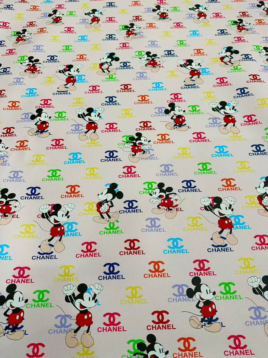 Fashion Colorful Chanel With Mickey Mouse Leather Fabric For Handmade Sneaker, Upholstery Goods By Yard