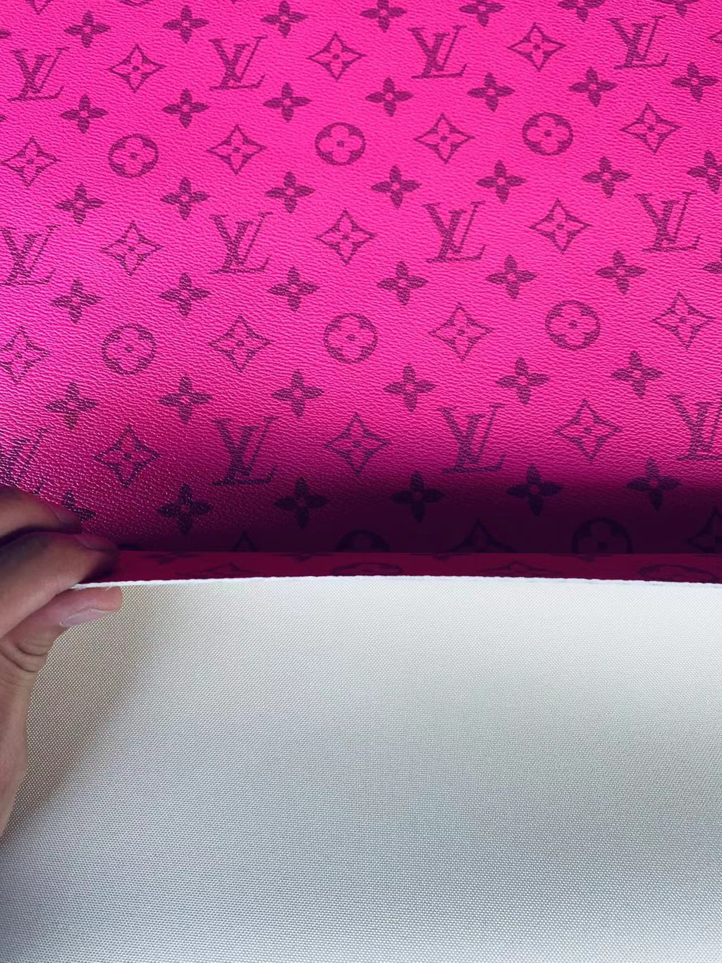 Classic LV Dark Pink crafting leather fabric For Handmade Bag ,DIY shoes ,Handmade Car leather ,Fashion Furniture LV Vinyl Leather By Yards