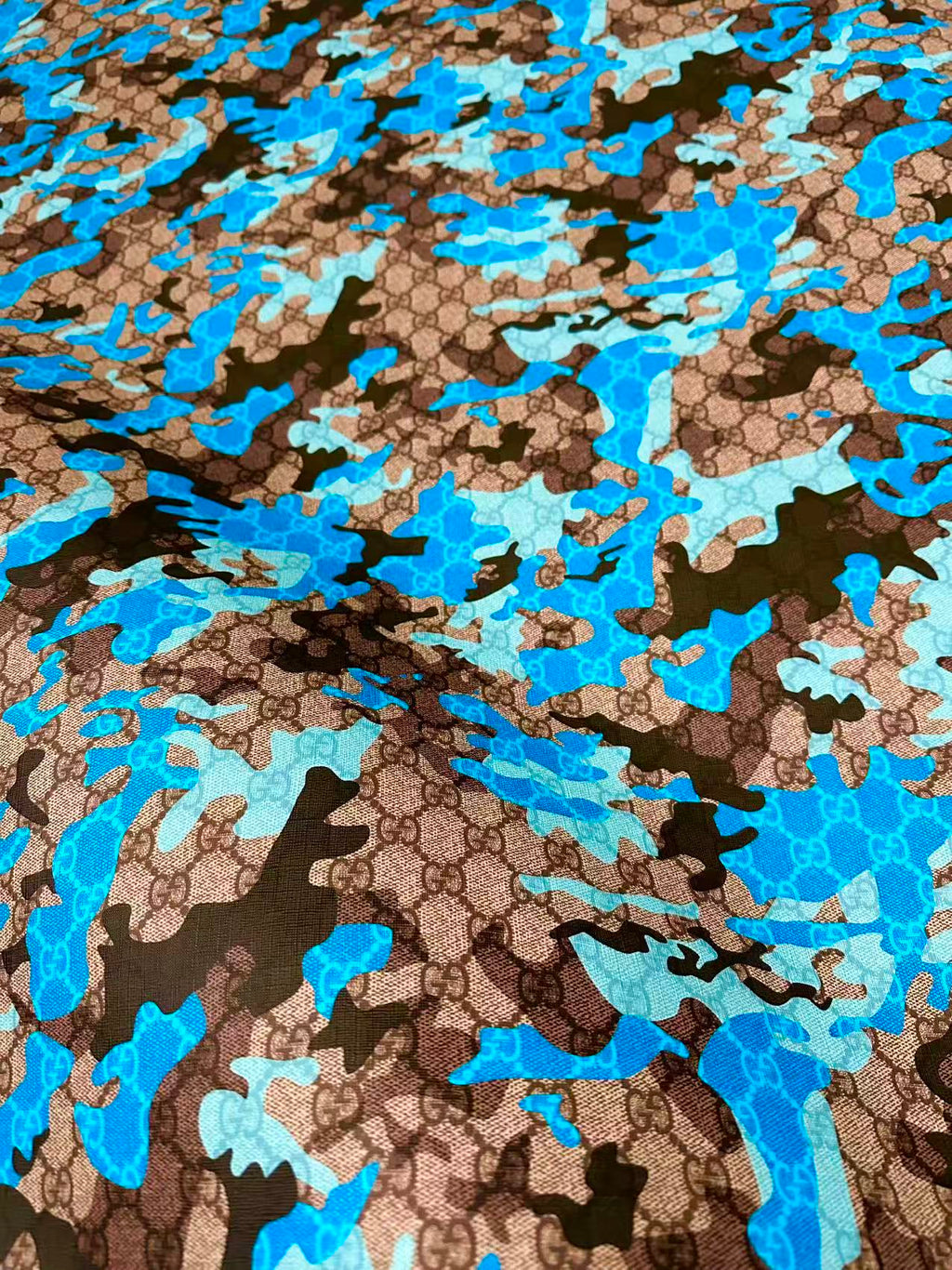 Fashion Gucci With Camouflage Leather Fabric For Handmade Shoes, Upholstery Goods By Yard(Blue)