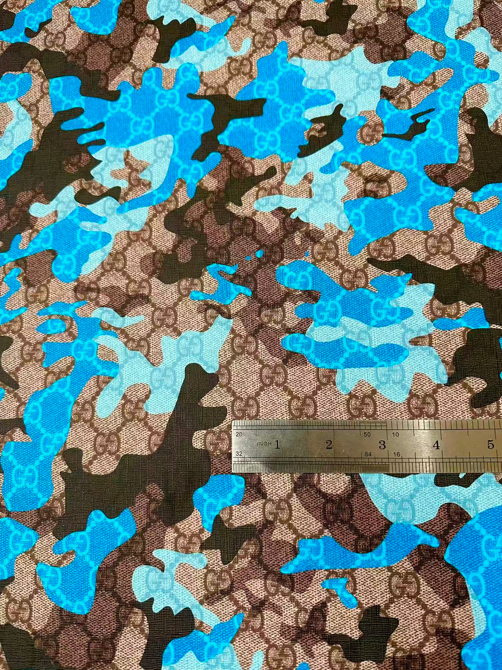 Fashion Gucci With Camouflage Leather Fabric For Handmade Shoes, Upholstery Goods By Yard(Blue)