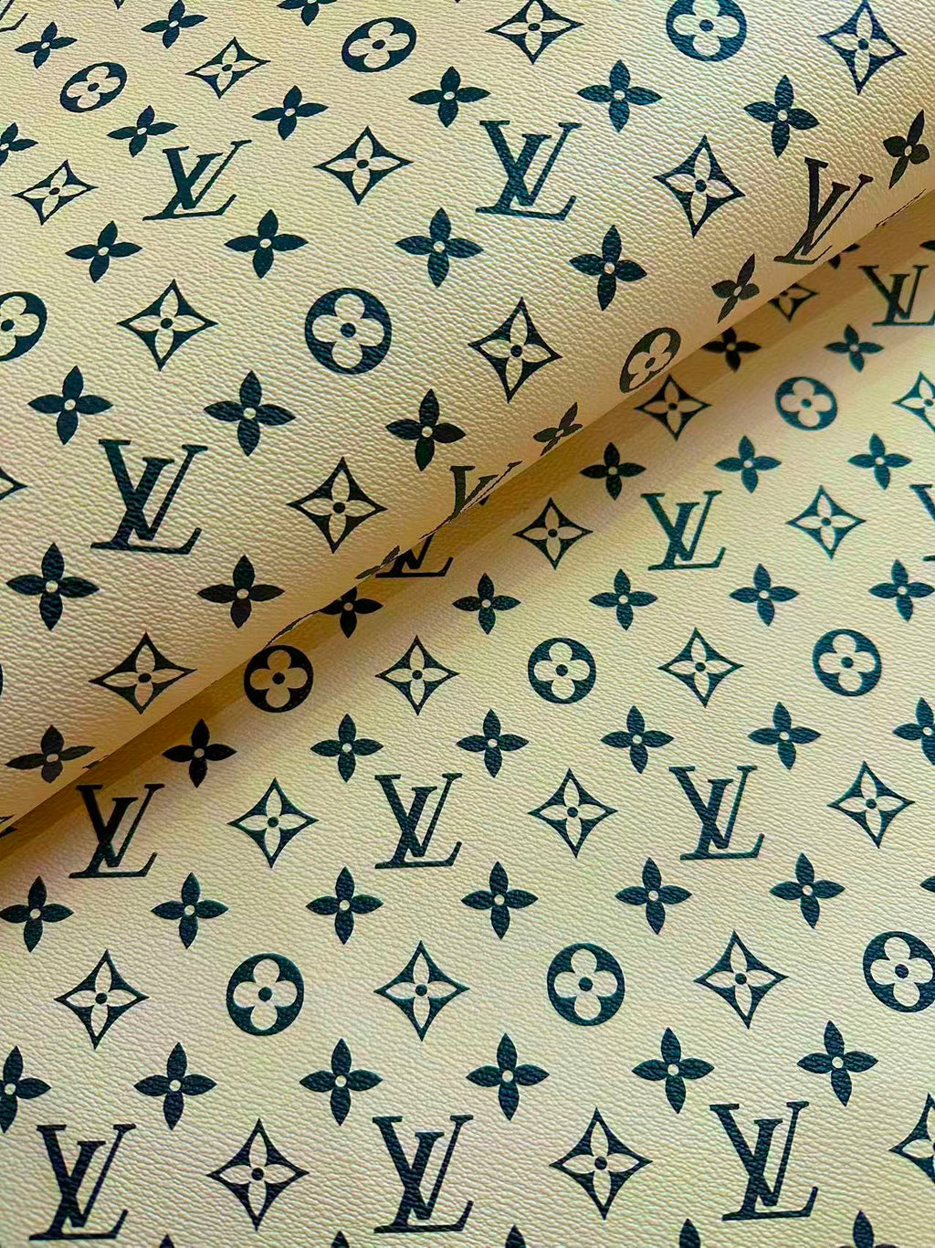 Fashion Beige With Black LV Vinyl Leather for Handmade Shoes ,Bags,Handicraft Goods By Yard