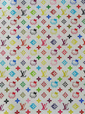 Colorful LV With Hello Kitty Vinyl Leather Fabric For Bag ,shoes ,Handicraft Goods By Yards