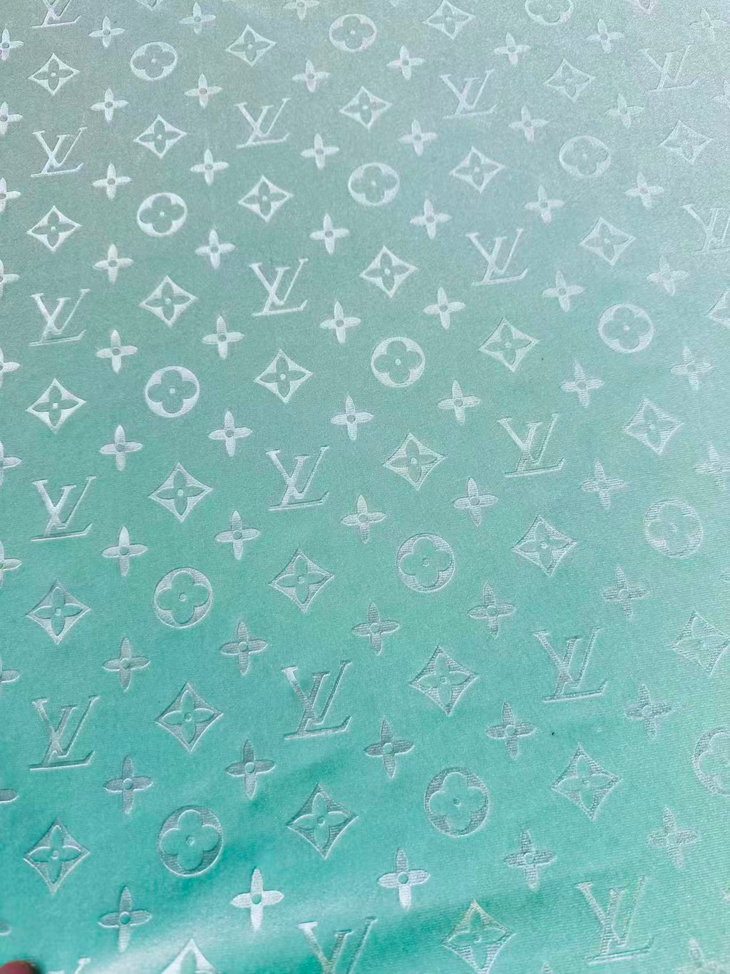 Popular Luxury LV Knitting Velvet Fabric For Handmade Sneaker,Car Upholstery and Apparel By Yard(Light Tiffany Blue)